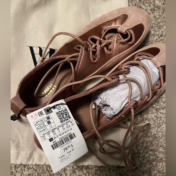 Zara Blush Lace-Up Flats - Picture 3 of 3